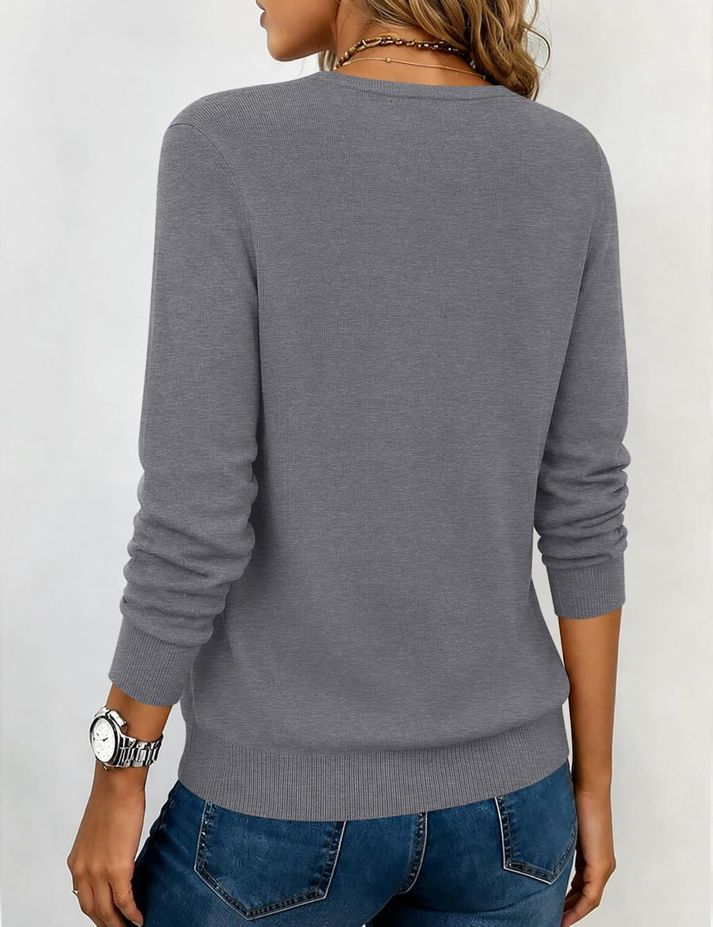 LOMON Womens Wool Blend Sweaters Long Sleeve Tops V Neck Knit Shirts Fall