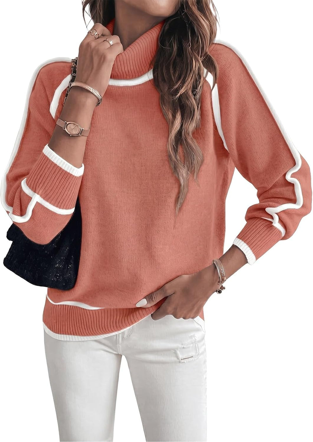 EVALESS Sweaters for Women Fall Winter Cozy Turtleneck Sweater