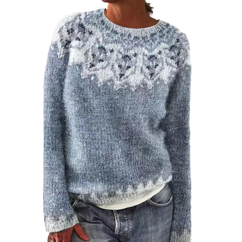 Fair Isle Sweater Women Boho Knitted Vintage Sweaters Casual Crewneck Long Sleeve Lightweight Cropped Pullover Tops