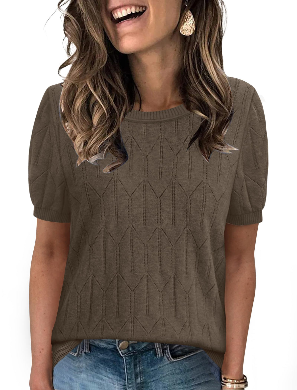 Sampeel Short Sleeve Sweater for Women Round Neck Knit Work Tops Beach Fashion Vacation Clothes Summer Outfits 2026