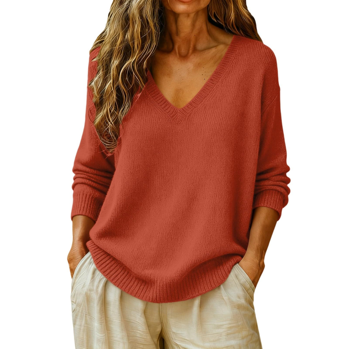 Cashmere Sweaters for Women Long Sleeve V Neck Fall Tops