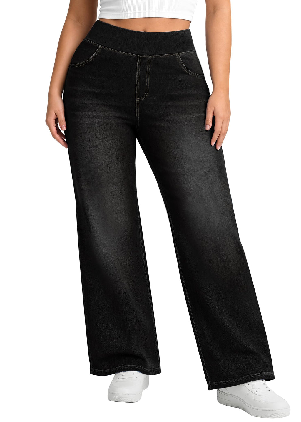 Plus Size Jeans for Women Stretchy Wide Leg Sweatpant Jeans for Curvy Women