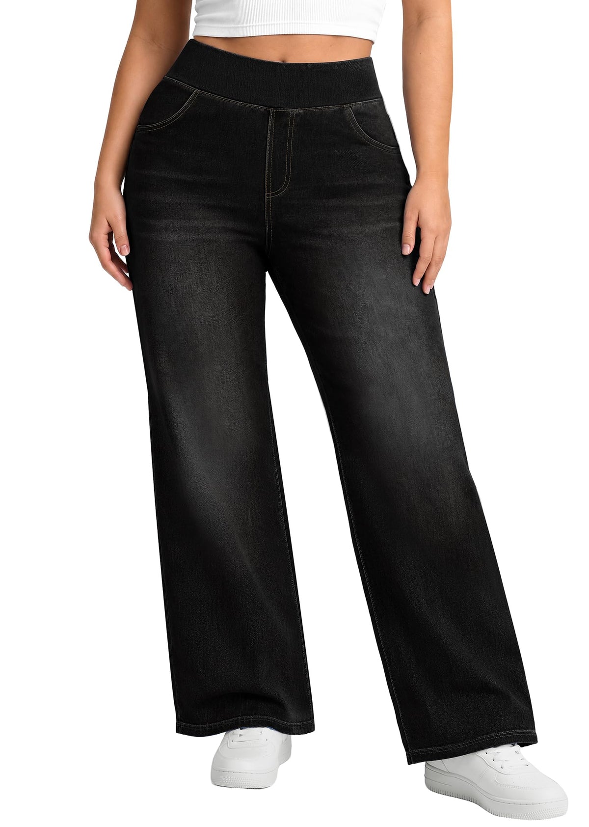 Plus Size Jeans for Women Stretchy Wide Leg Sweatpant Jeans for Curvy Women