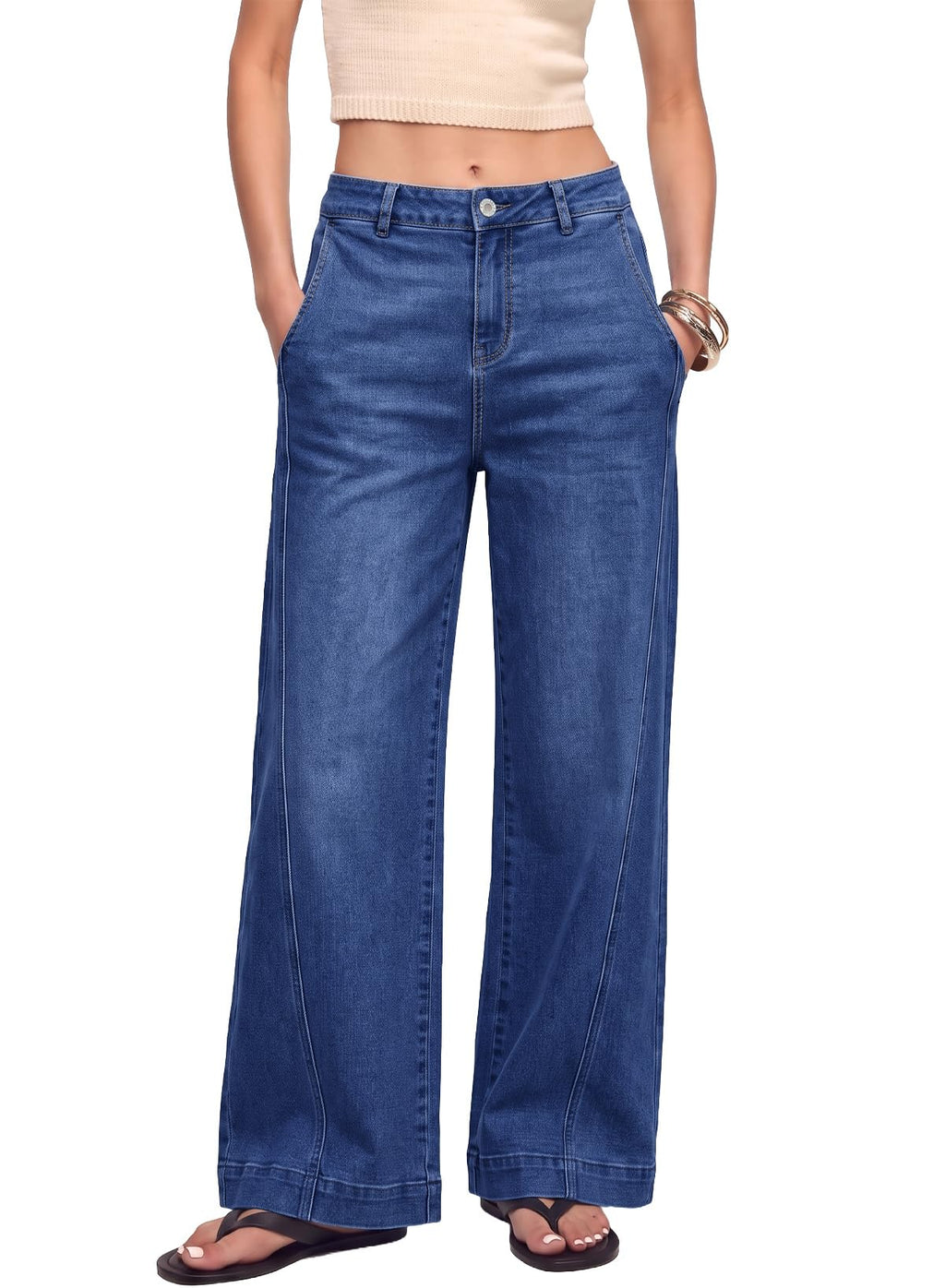 Sidefeel Women's Wide Leg Jeans High Waisted Stretchy Loose Denim Pants