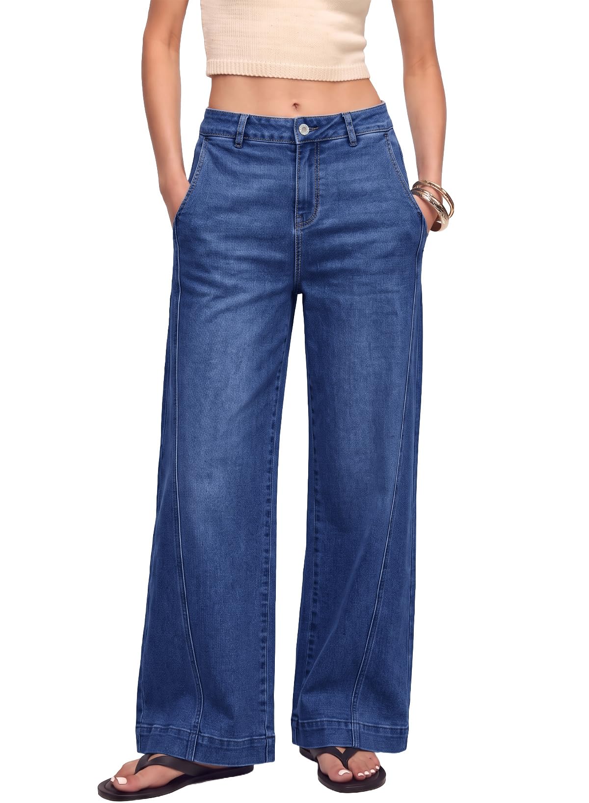 Sidefeel Women's Wide Leg Jeans High Waisted Stretchy Loose Denim Pants