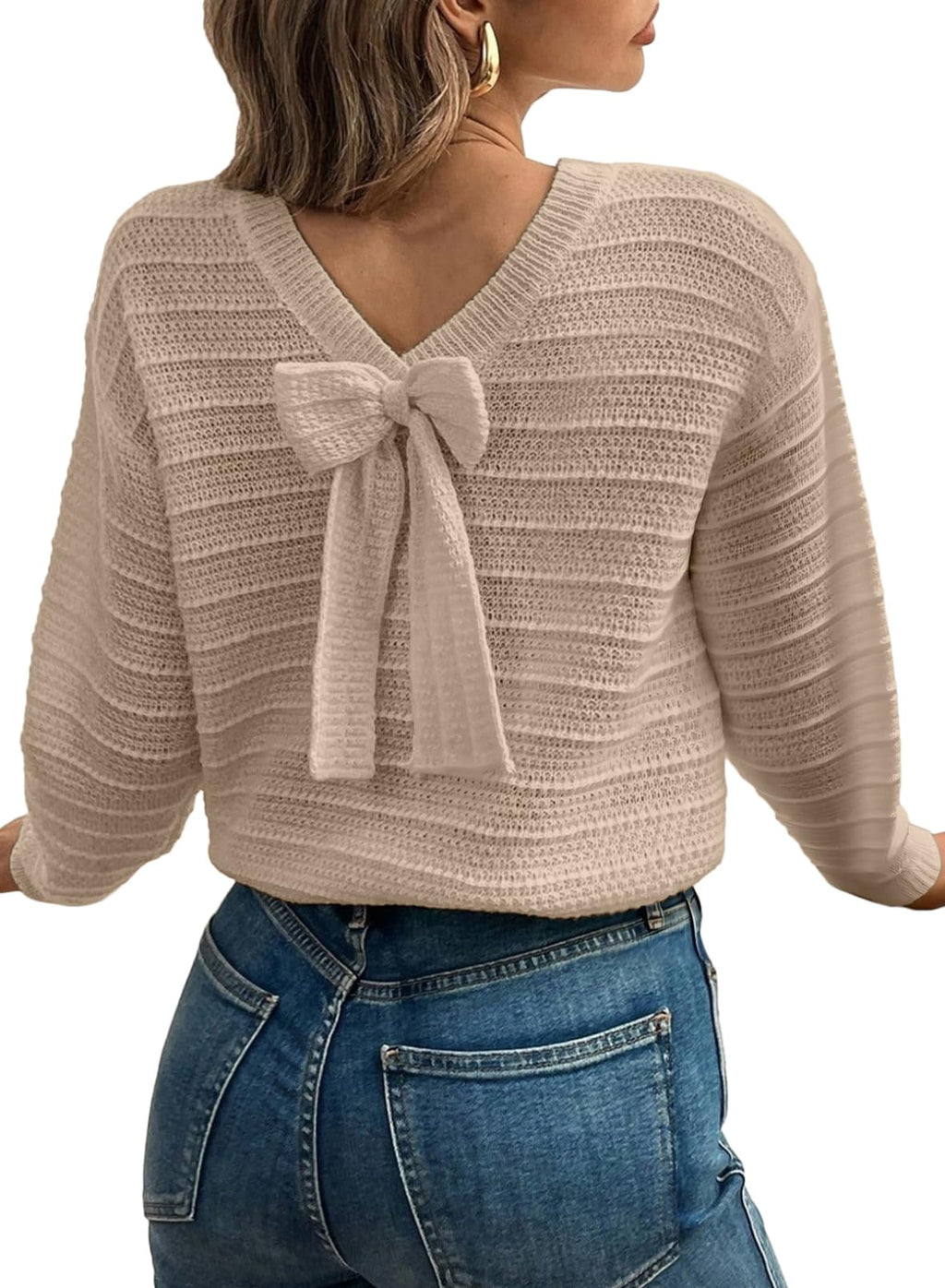 EVALESS Womens Bow Sweaters Pullover Knit Tops Fall Outfits