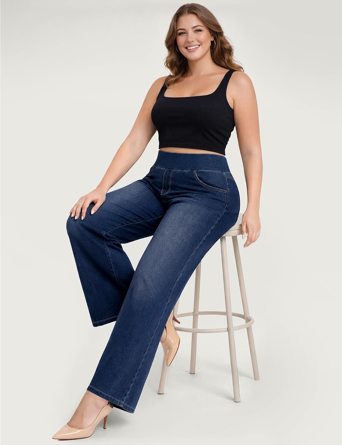 Plus Size Jeans for Women Stretchy Wide Leg Sweatpant Jeans for Curvy Women