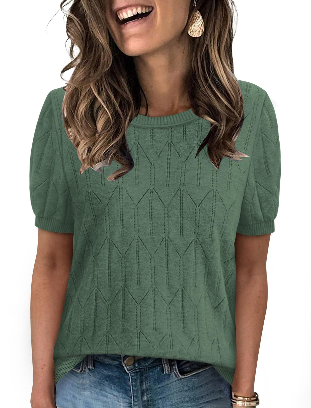 Sampeel Short Sleeve Sweater for Women Round Neck Knit Work Tops Beach Fashion Vacation Clothes Summer Outfits 2026