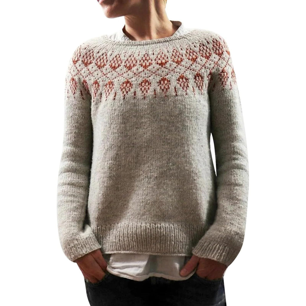 Fair Isle Sweater Women Boho Knitted Vintage Sweaters Casual Crewneck Long Sleeve Lightweight Cropped Pullover Tops