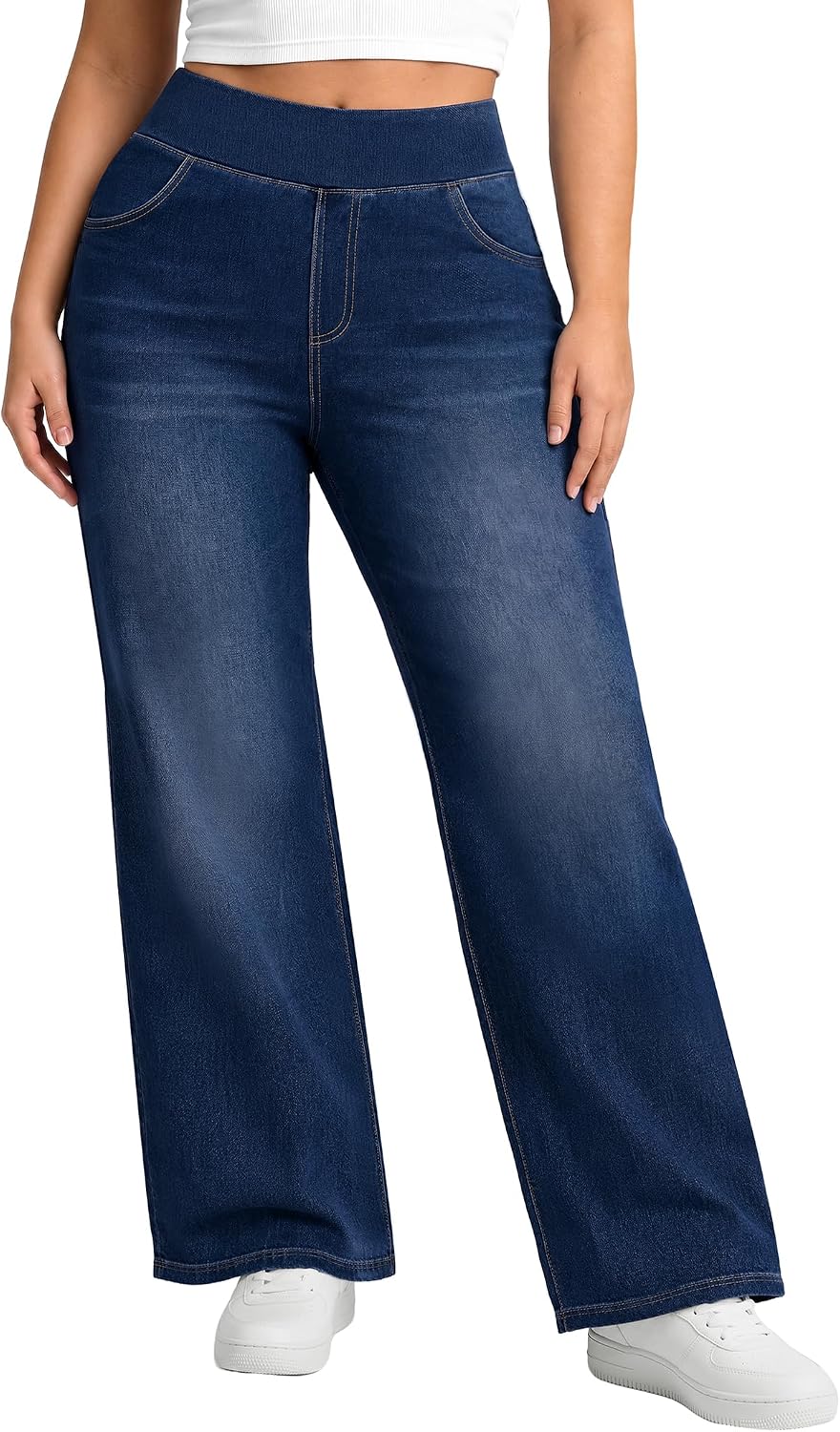 Plus Size Jeans for Women Stretchy Wide Leg Sweatpant Jeans for Curvy Women