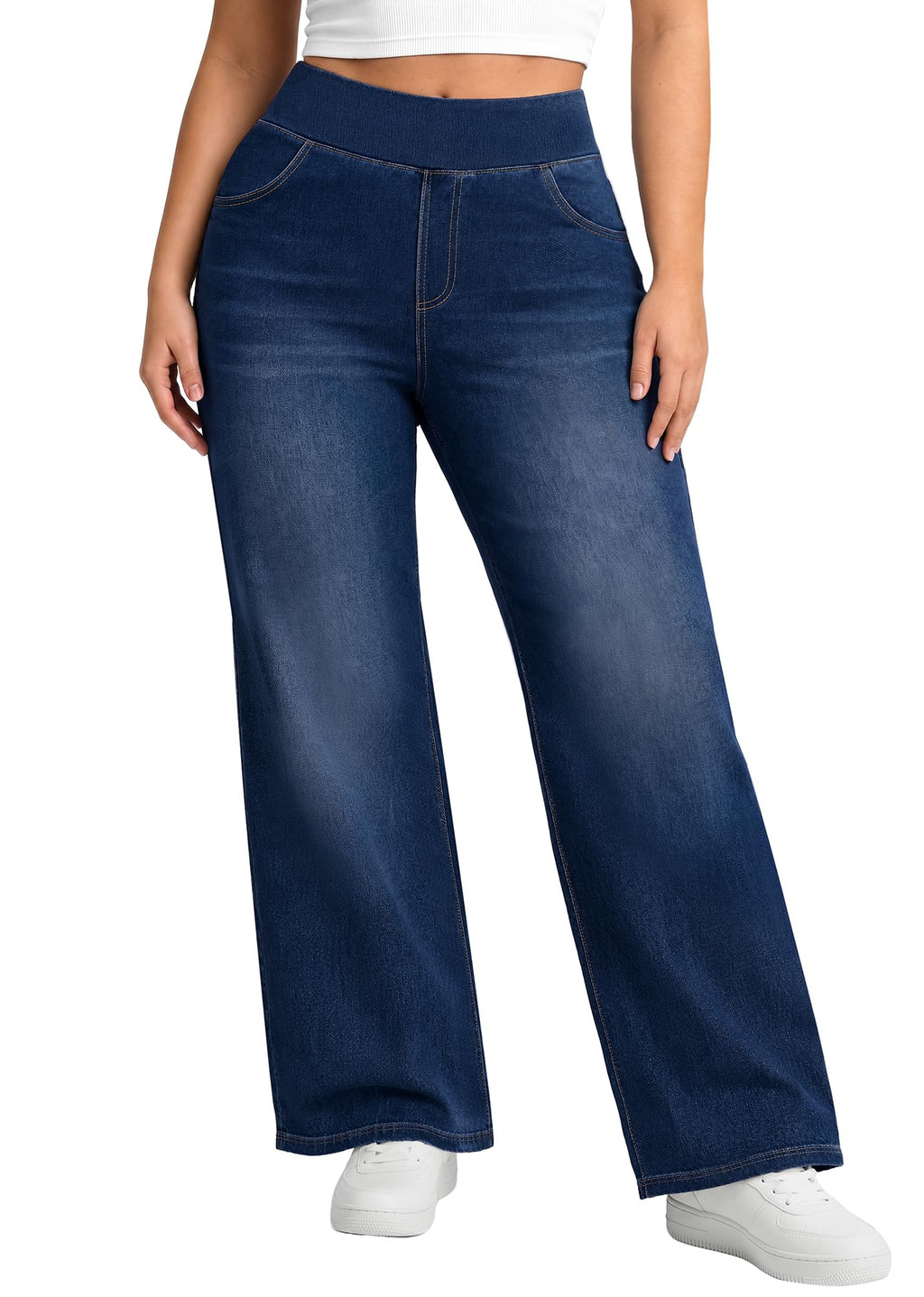 Plus Size Jeans for Women Stretchy Wide Leg Sweatpant Jeans for Curvy Women
