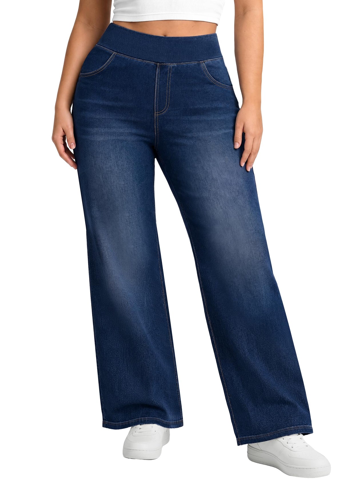 Plus Size Jeans for Women Stretchy Wide Leg Sweatpant Jeans for Curvy Women