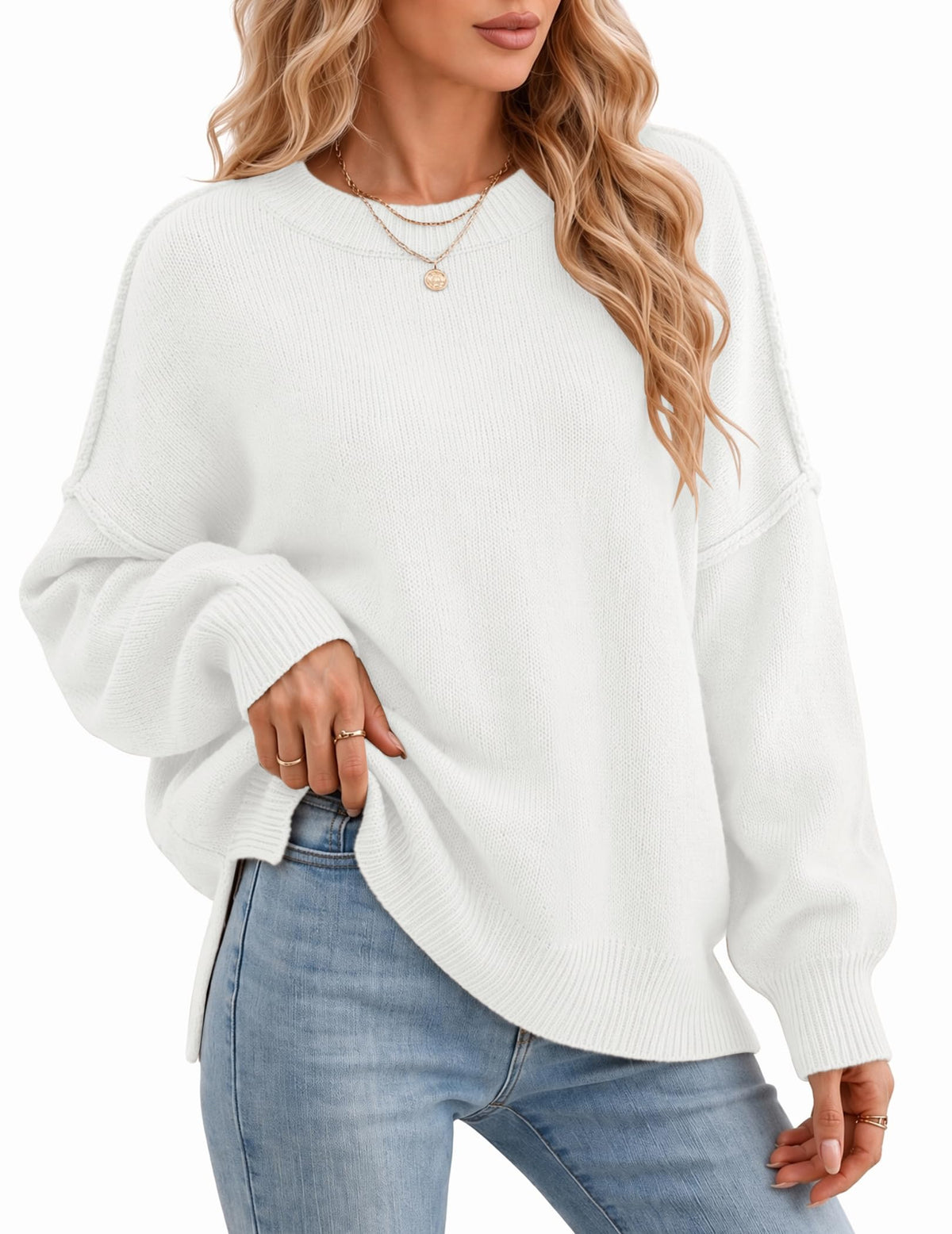 Womens Oversized Batwing Sweater Fall Outfits Trendy Pullover Knit Tops