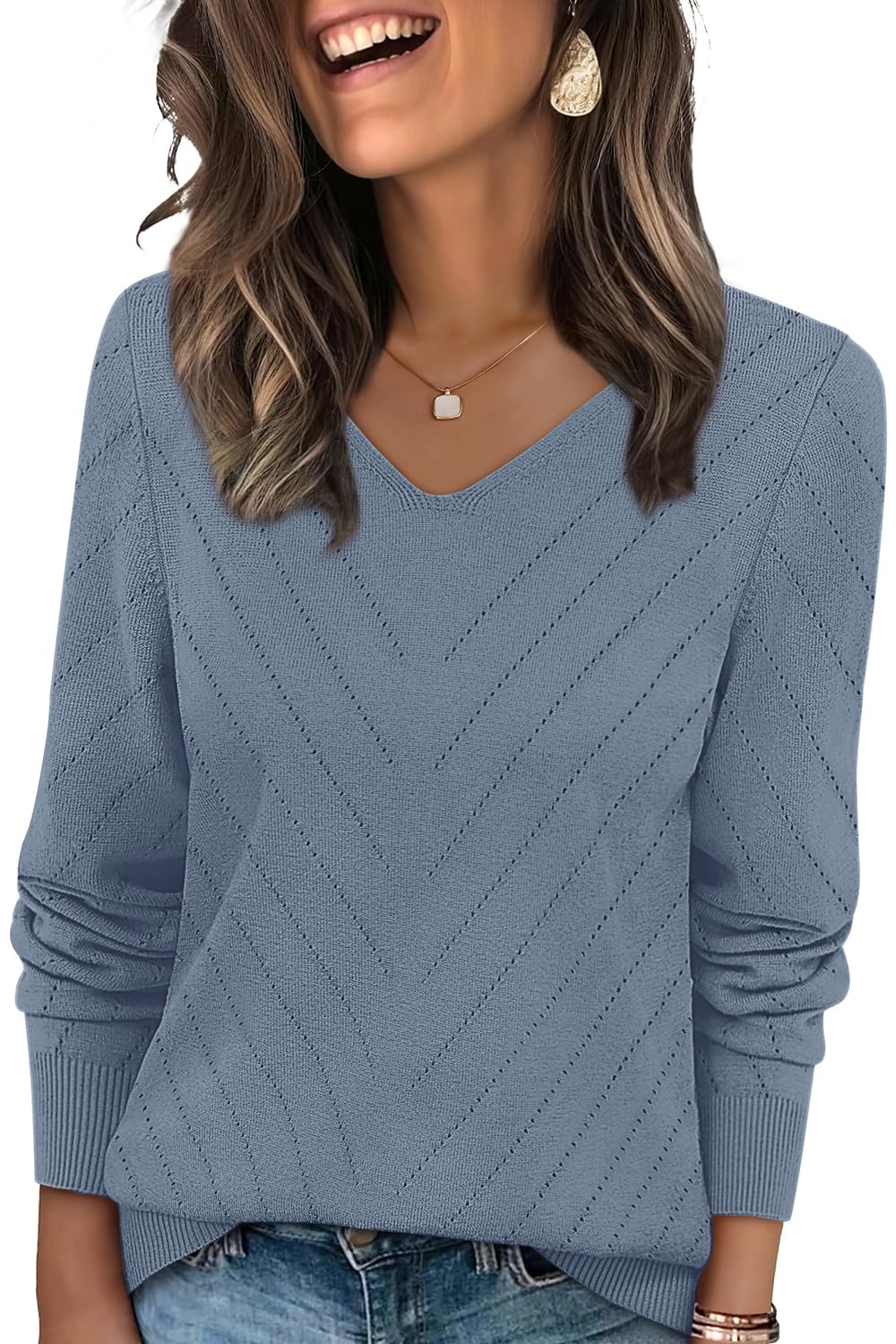 WIHOLL Sweaters for Women V Neck Casual Knit Long Sleeve Tops Lightweight Pullover Clothes Fall Fashion Outfits 2026