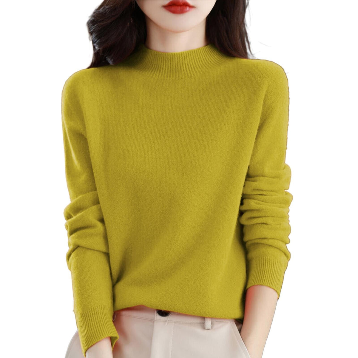 Cashmere Sweaters for Women Mock Turtleneck Warm Pullover Sweater