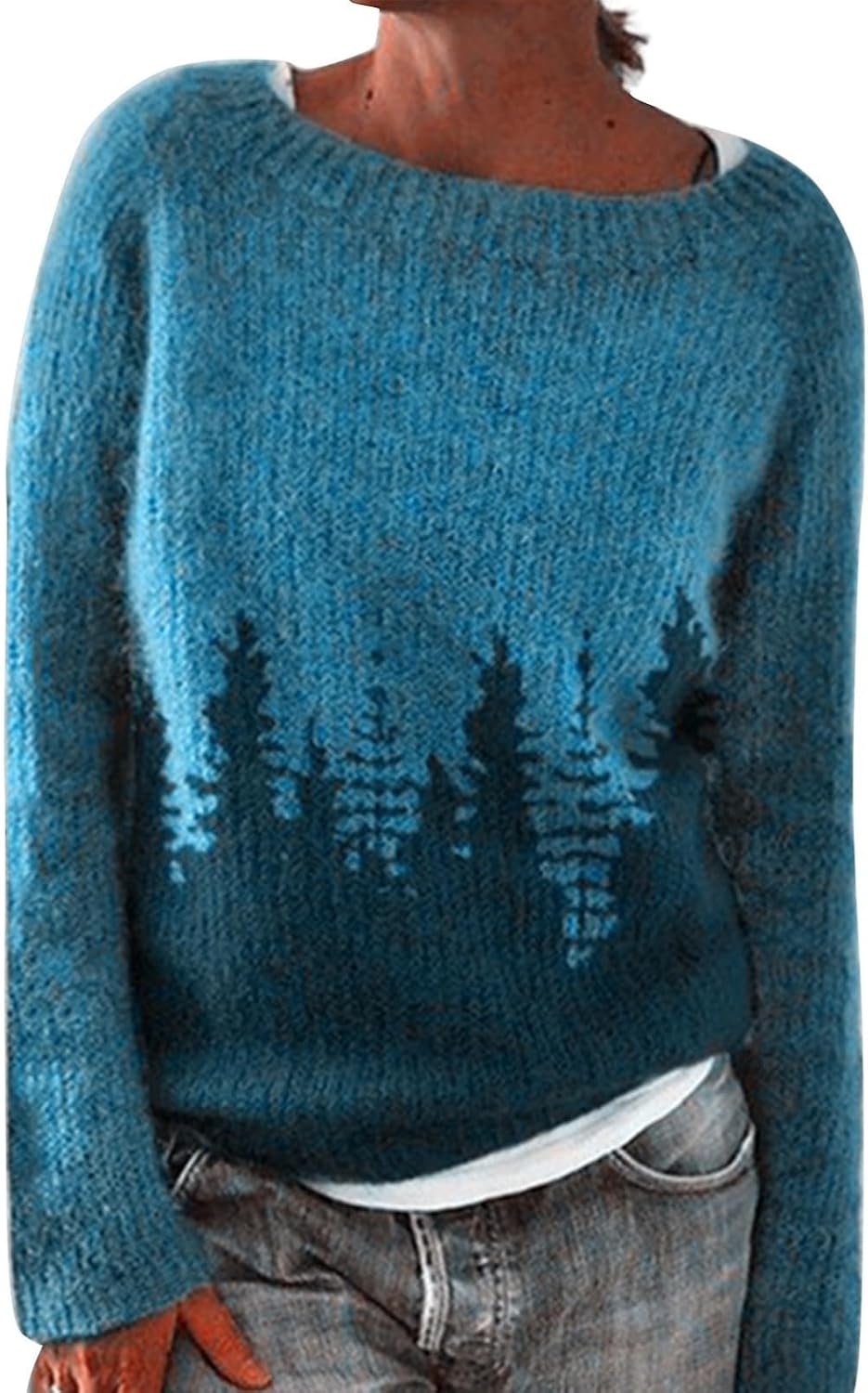 Fair Isle Sweater Women Boho Knitted Vintage Sweaters Casual Crewneck Long Sleeve Lightweight Cropped Pullover Tops