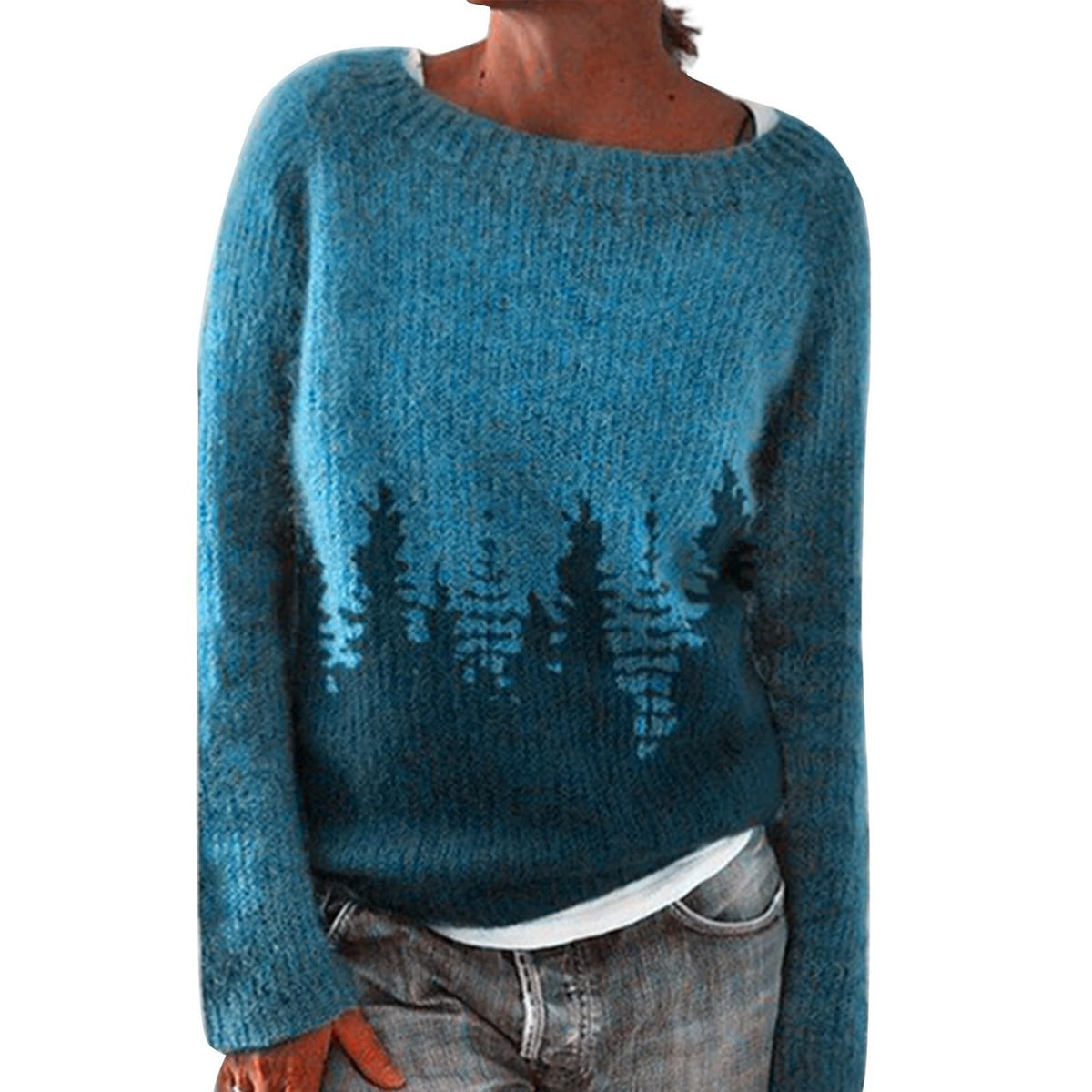 Fair Isle Sweater Women Boho Knitted Vintage Sweaters Casual Crewneck Long Sleeve Lightweight Cropped Pullover Tops