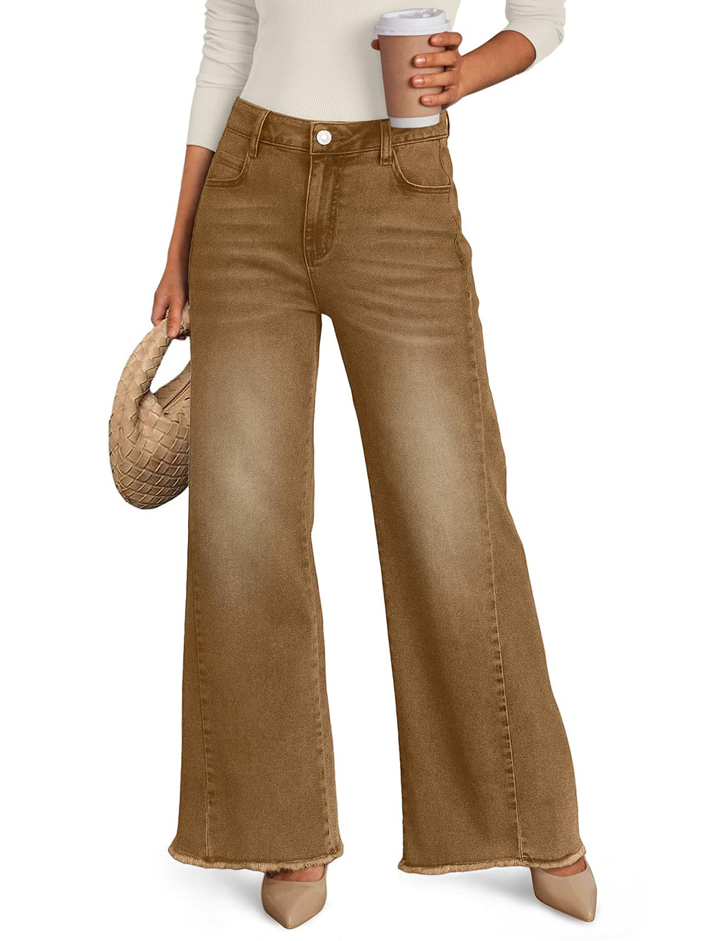 Trendy Queen Women's Wide Leg Jeans, Relaxed Loose with Raw Hem Pants