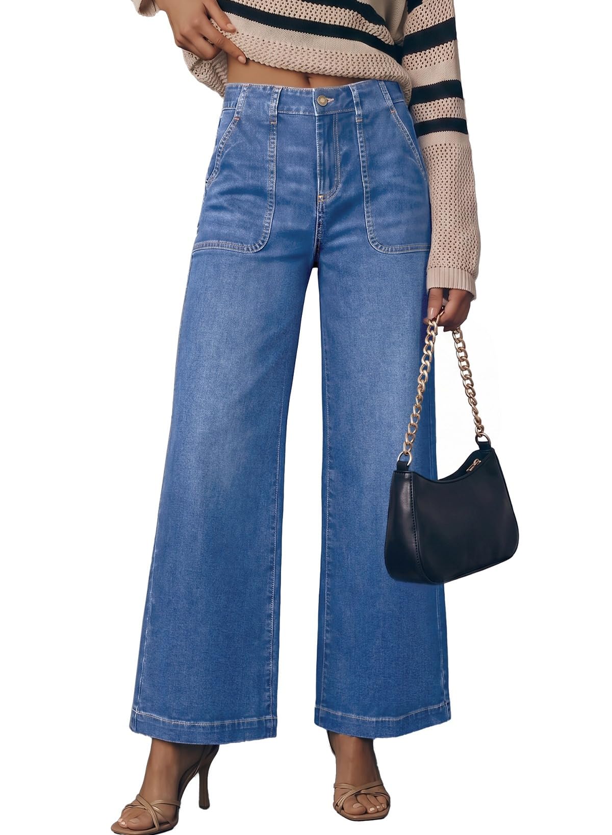 Sidefeel Womens Wide Leg Jeans High Waisted Baggy Denim Pants