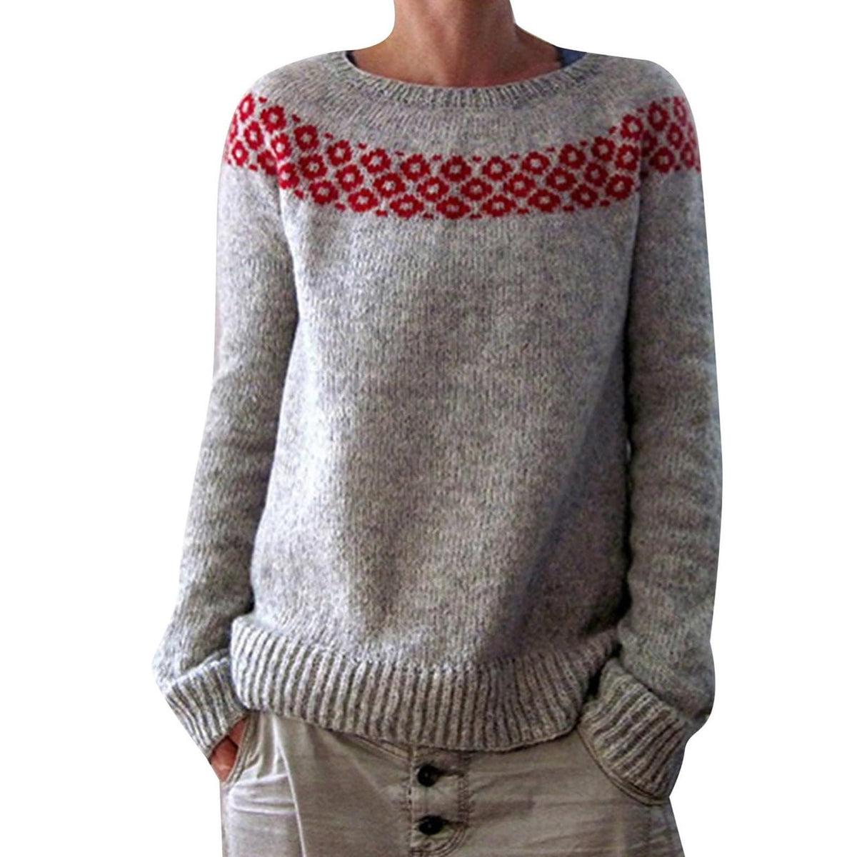 Fair Isle Sweater Women Boho Knitted Vintage Sweaters Casual Crewneck Long Sleeve Lightweight Cropped Pullover Tops
