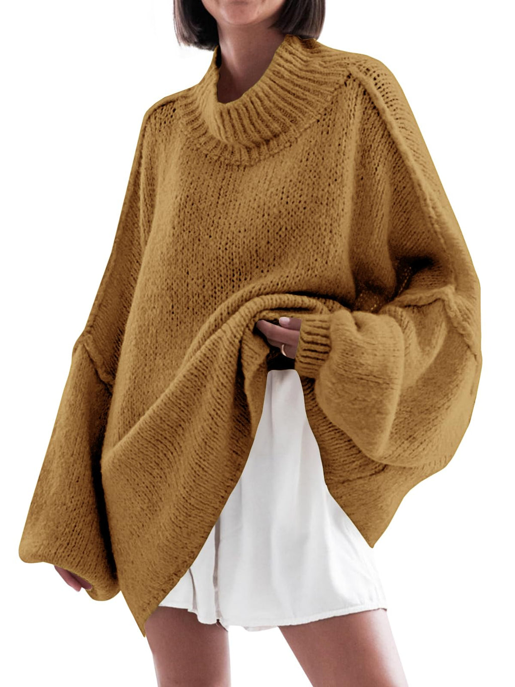 Saodimallsu Womens Oversized Sweaters Mock Neck Fall Winter Tunic Sweater