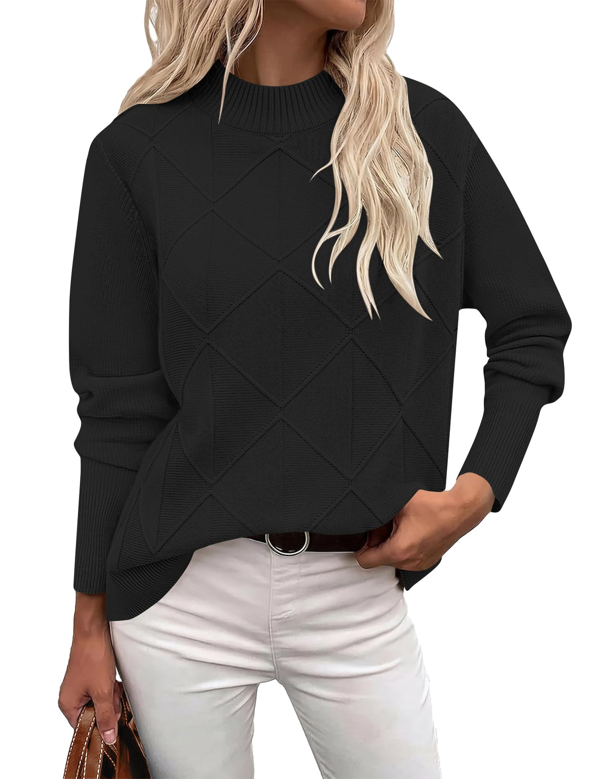 LOMON Women's Mock Neck Sweater Long Sleeve 2026 Fall Winter Knitted Tops
