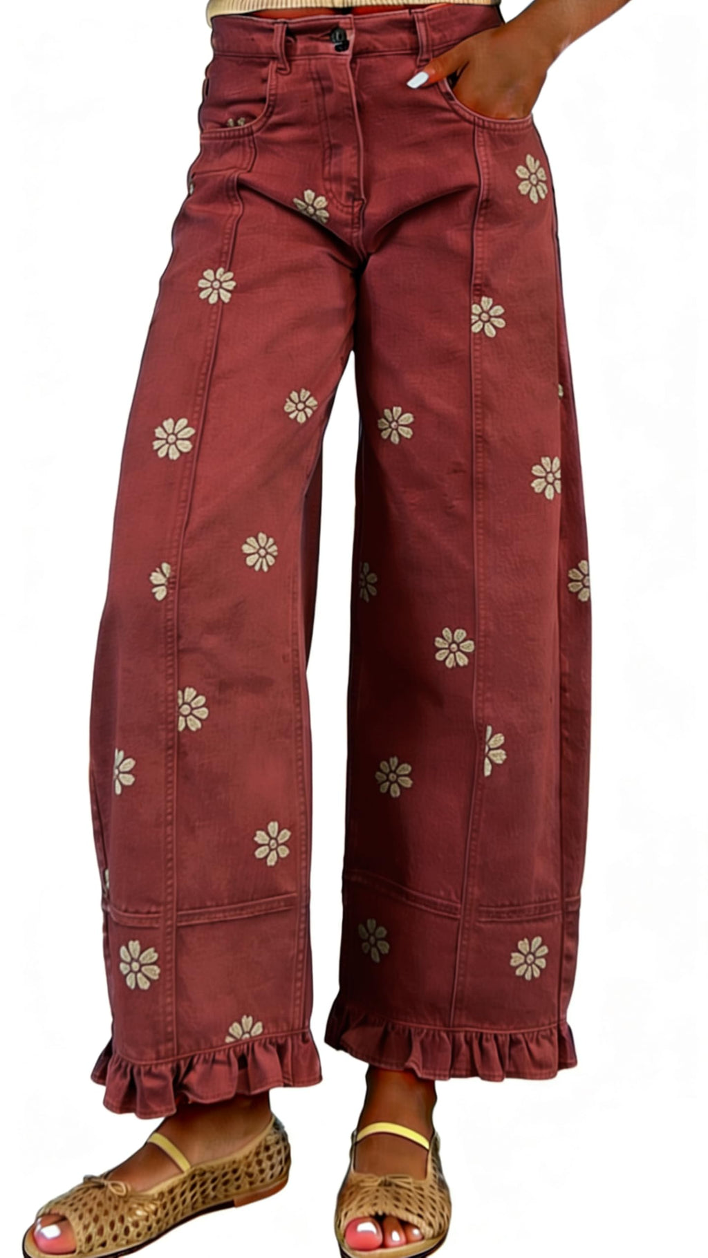 utcoco Barrel Jeans Women 2026 Floral Print Wide Leg Jeans Y2k Patchwork Baggy Boyfriend Denim Pants