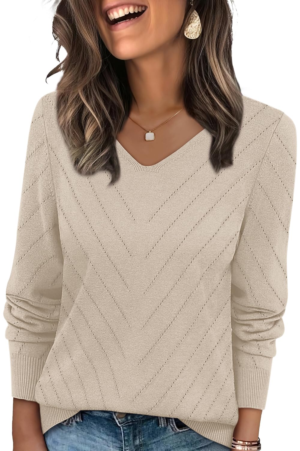 WIHOLL Sweaters for Women V Neck Casual Knit Long Sleeve Tops Lightweight Pullover Clothes Fall Fashion Outfits 2026
