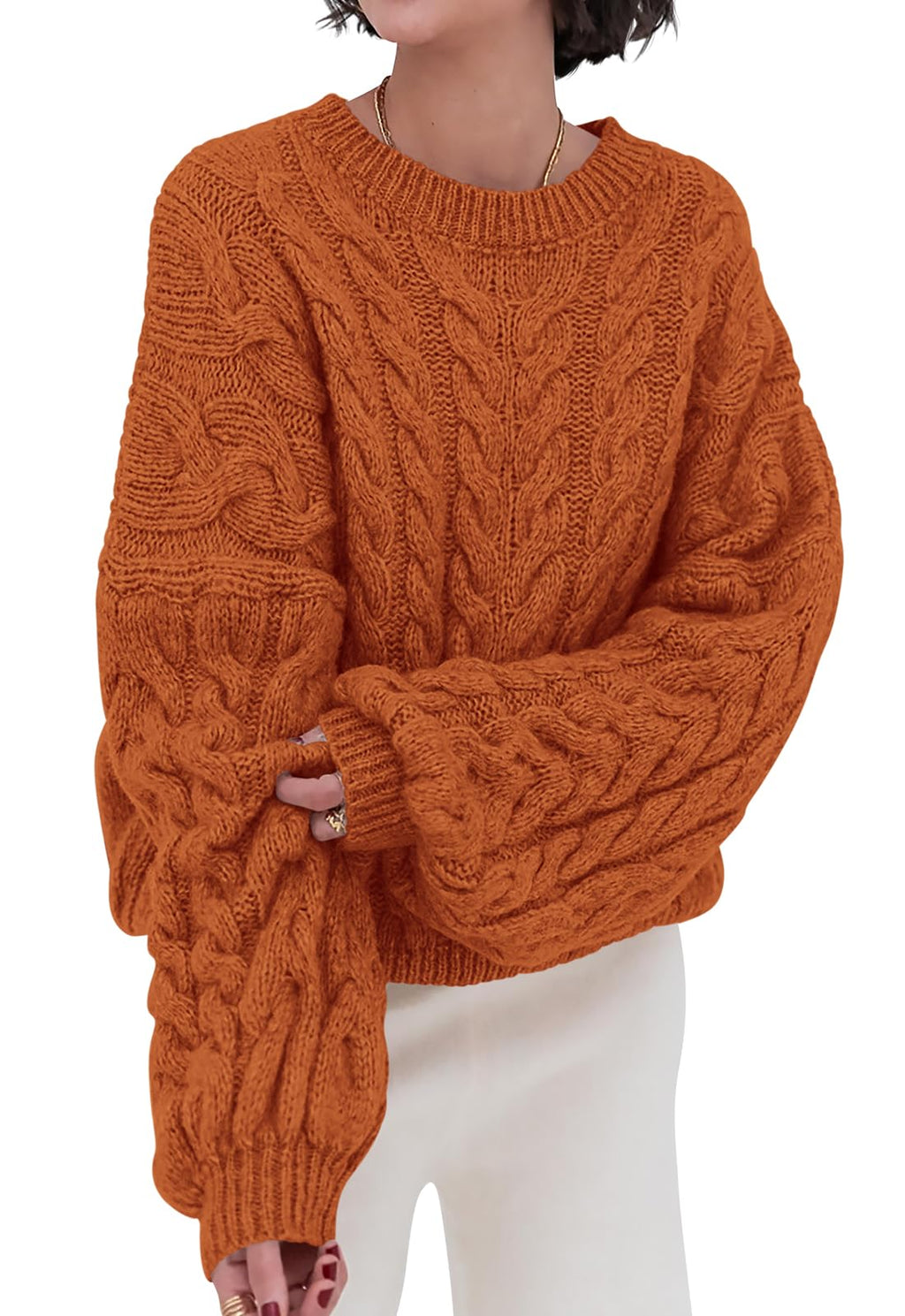 PRETTYGARDEN Womens Sweaters Fall 2026 Cable Knit Long Sleeve Crewneck Oversized Sweater Chunky Pullover Loose Outfits