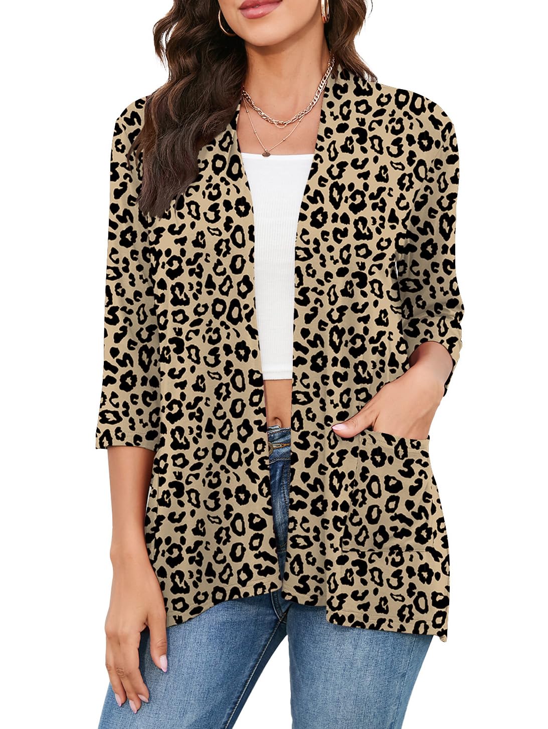 HIYIYEZI Womens Casual Lightweight Cardigans with Pockets 3/4 Sleeve Open Front Dusters