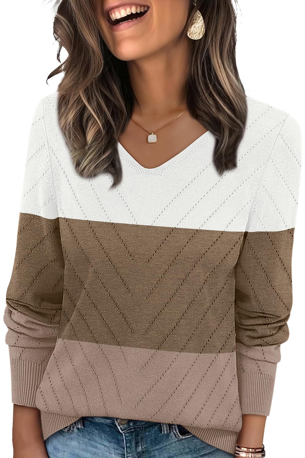 WIHOLL Sweaters for Women V Neck Casual Knit Long Sleeve Tops Lightweight Pullover Clothes Fall Fashion Outfits 2026
