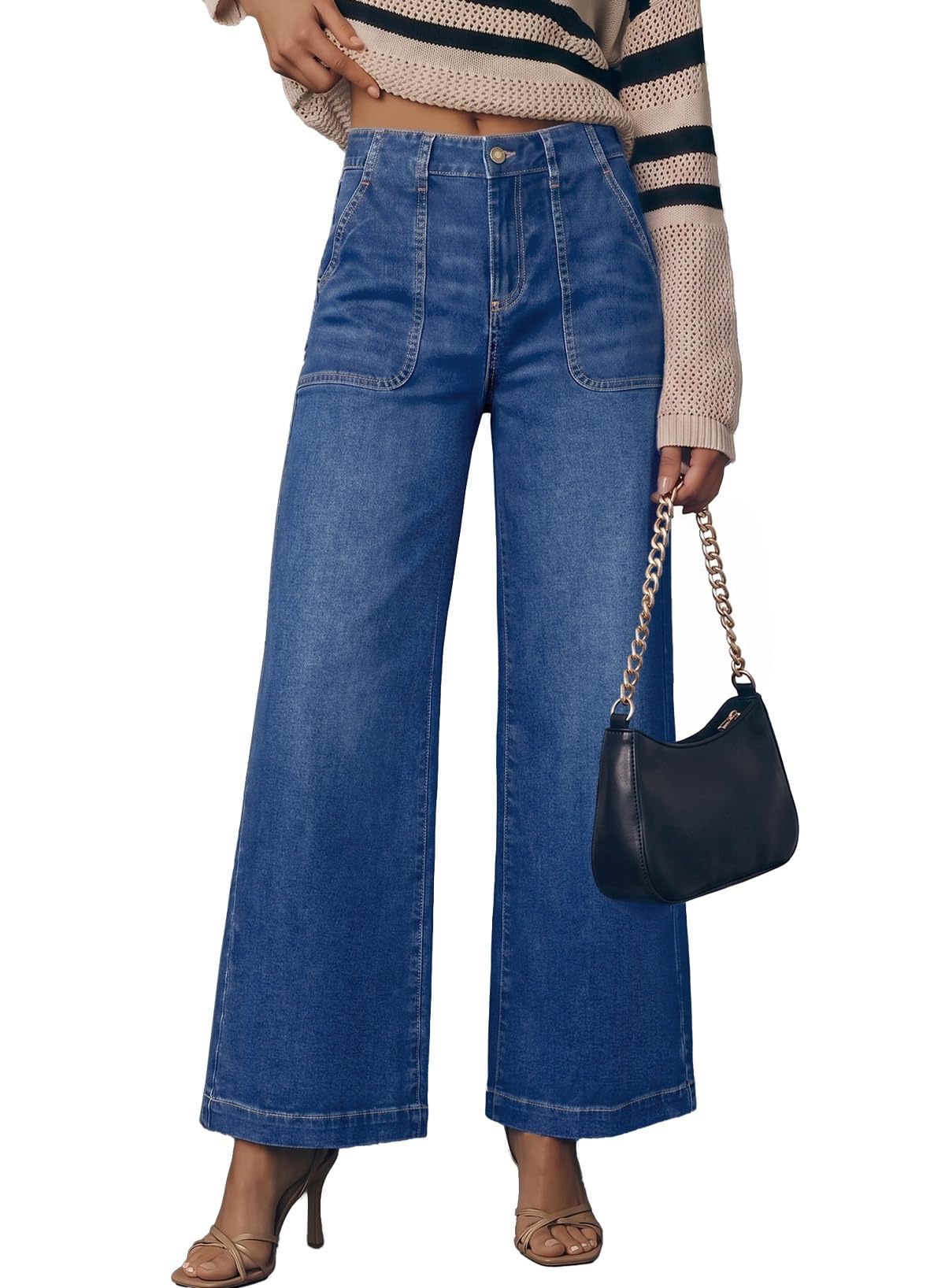 Sidefeel Womens Wide Leg Jeans High Waisted Baggy Denim Pants