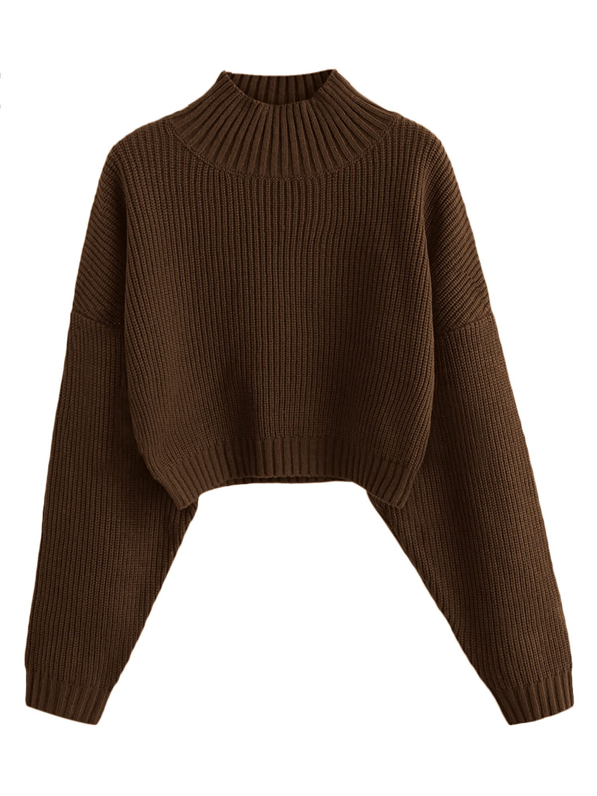 ZAFUL Women's Cropped Turtleneck Sweater Lantern Sleeve Ribbed Knit Pullover Sweater Jumper