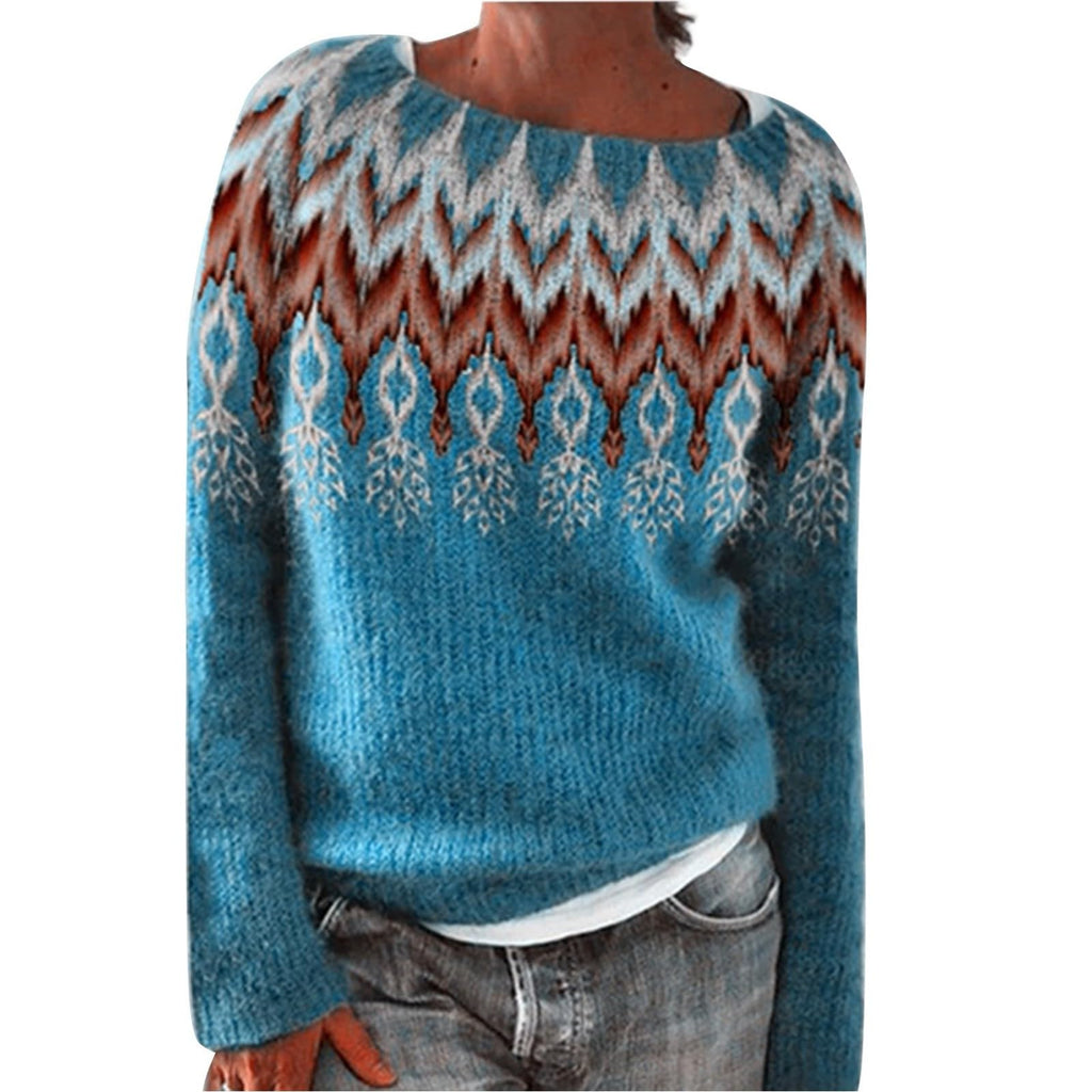 Fair Isle Sweater Women Boho Knitted Vintage Sweaters Casual Crewneck Long Sleeve Lightweight Cropped Pullover Tops
