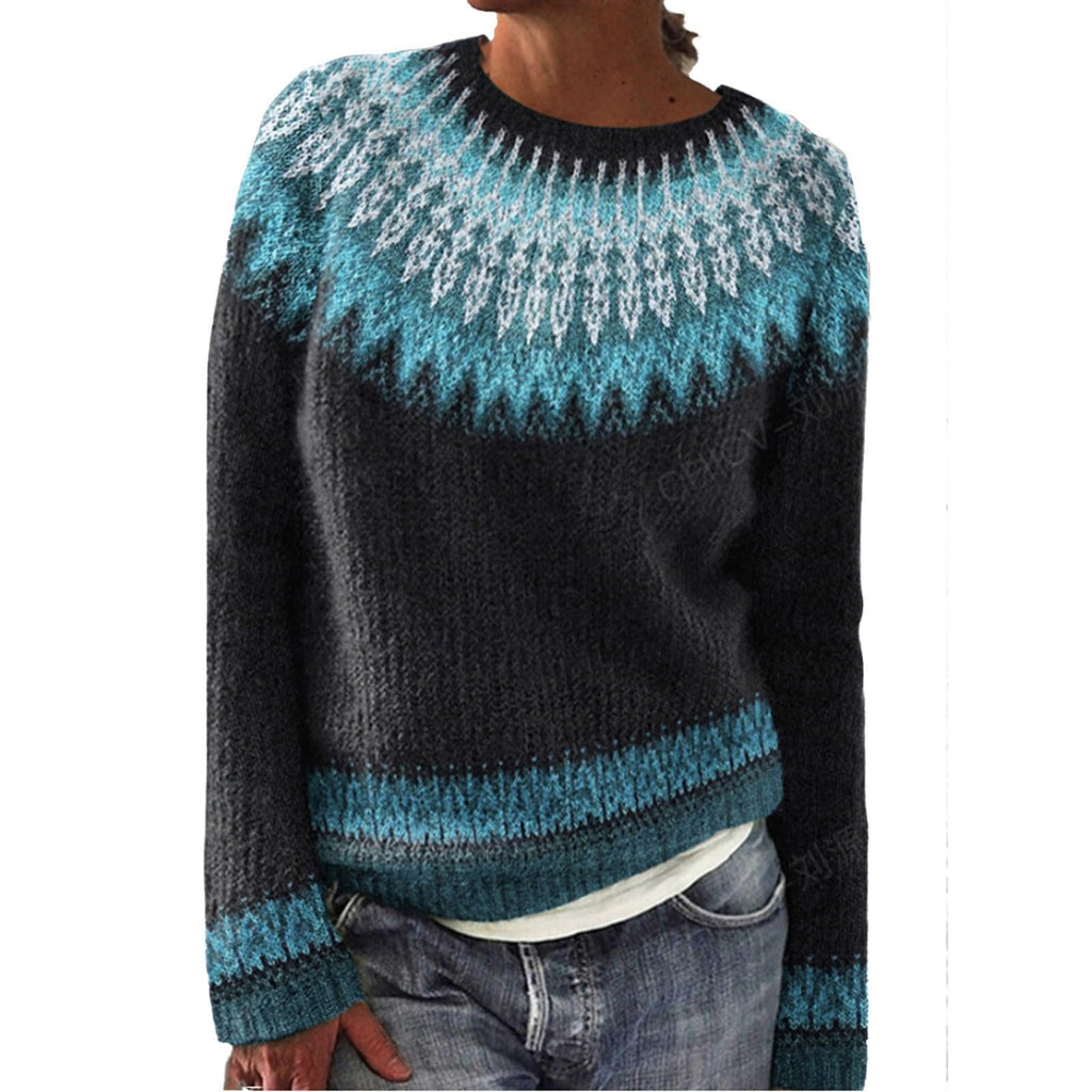 Fair Isle Sweater Women Boho Knitted Vintage Sweaters Casual Crewneck Long Sleeve Lightweight Cropped Pullover Tops