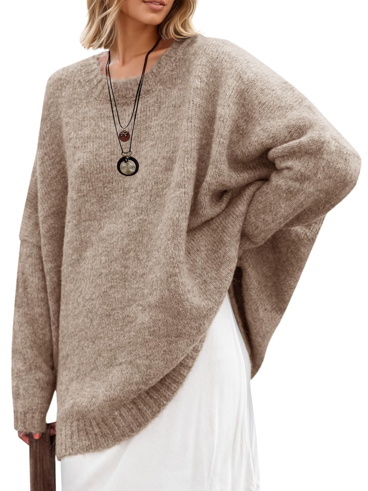 Saodimallsu Womens Oversized Tunic Sweaters Chunky Knit Slouchy Pullover