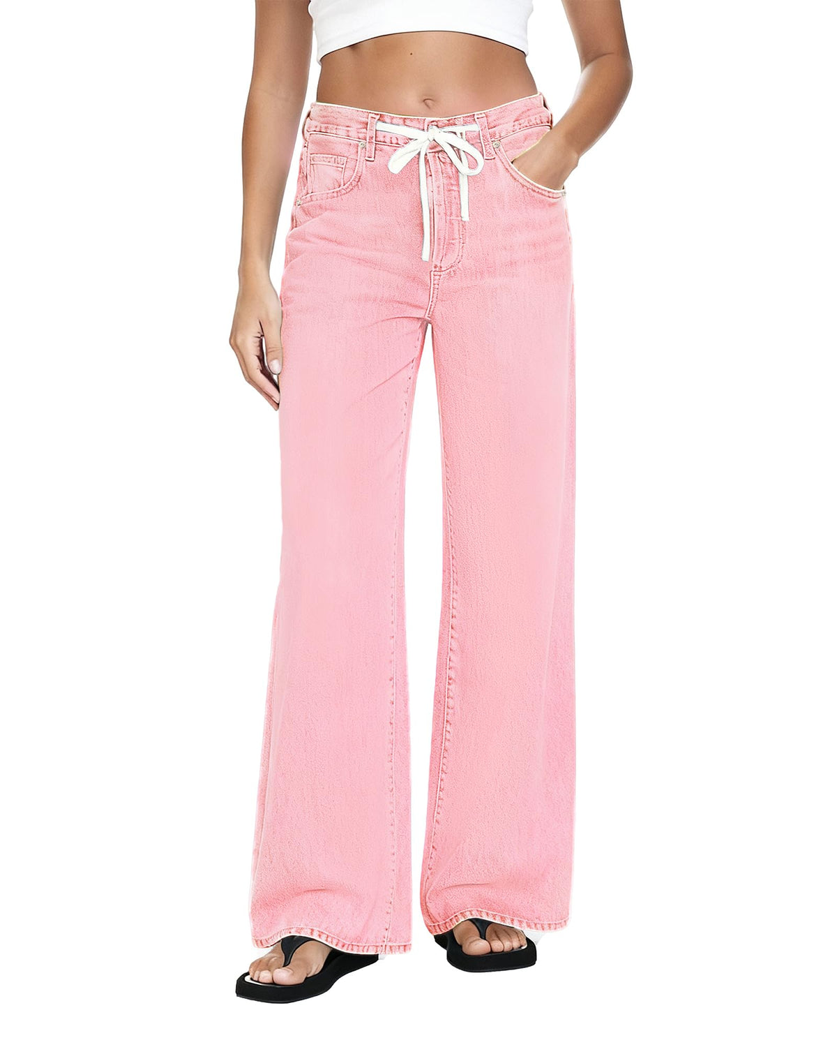 MARIASHA Wide Leg Jeans for Women Trendy Baggy Jeans Women Drawstring Pants