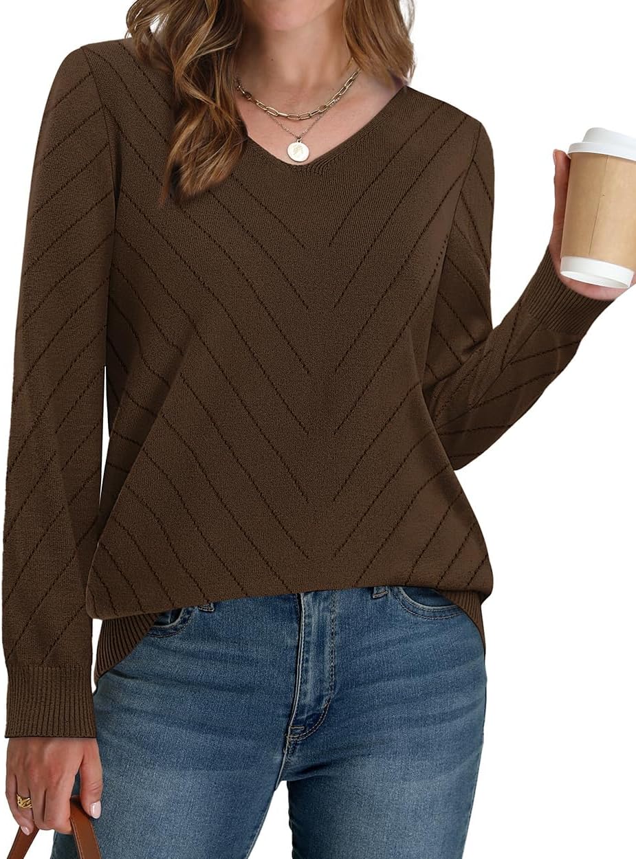 WIHOLL Sweaters for Women V Neck Casual Knit Long Sleeve Tops Lightweight Pullover Clothes Fall Fashion Outfits 2026