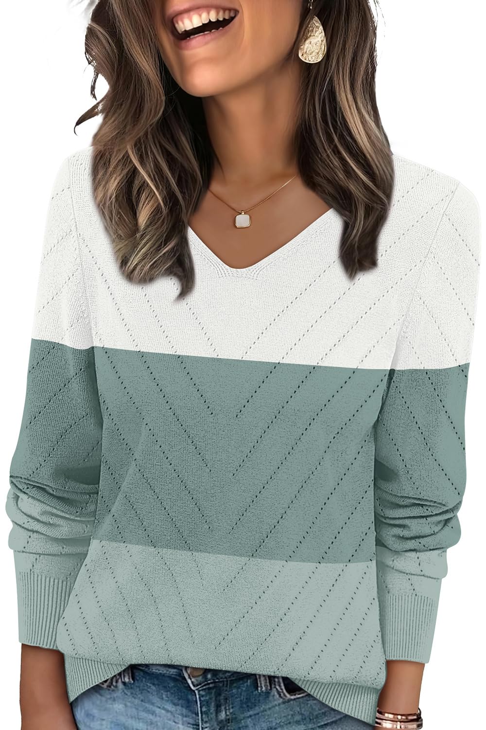 WIHOLL Sweaters for Women V Neck Casual Knit Long Sleeve Tops Lightweight Pullover Clothes Fall Fashion Outfits 2026
