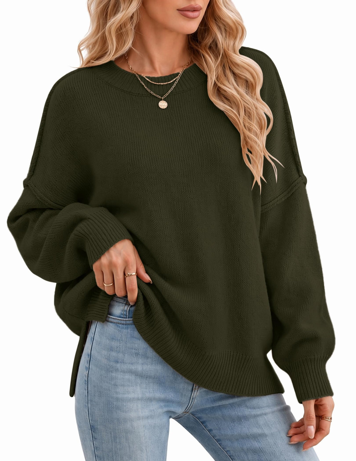 Womens Oversized Batwing Sweater Fall Outfits Trendy Pullover Knit Tops