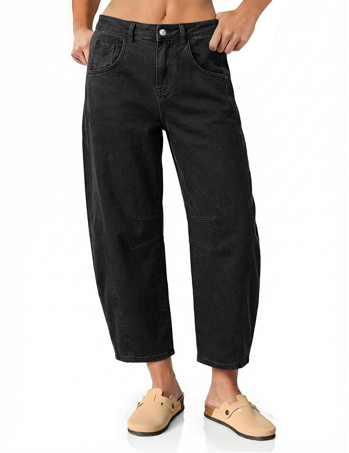 Vetinee Barrel Jeans for Women Trendy High Waisted Cropped Wide Leg Relaxed Fit Balloon Baggy Stretchy Denim Pants