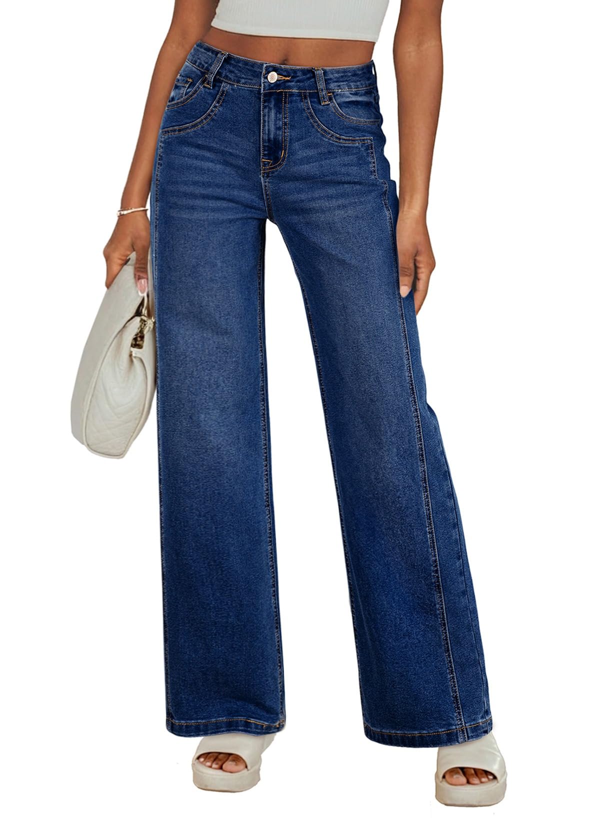 Sidefeel Women's Wide Leg Jeans High Waisted Stretchy Denim Pants
