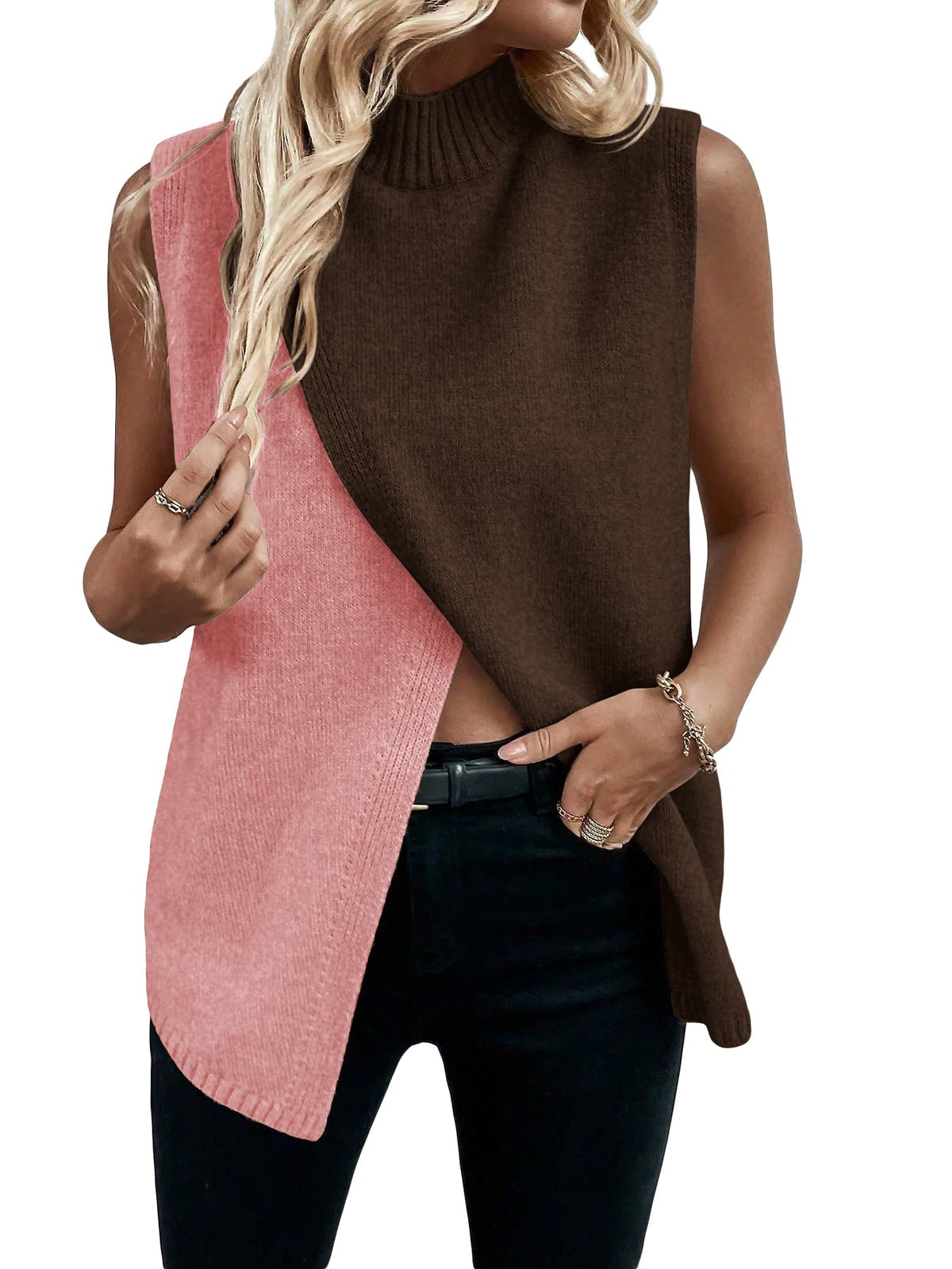 Verdusa Women's Sweater Vest Mock Neck Fall Sweaters Business Casual Outfit