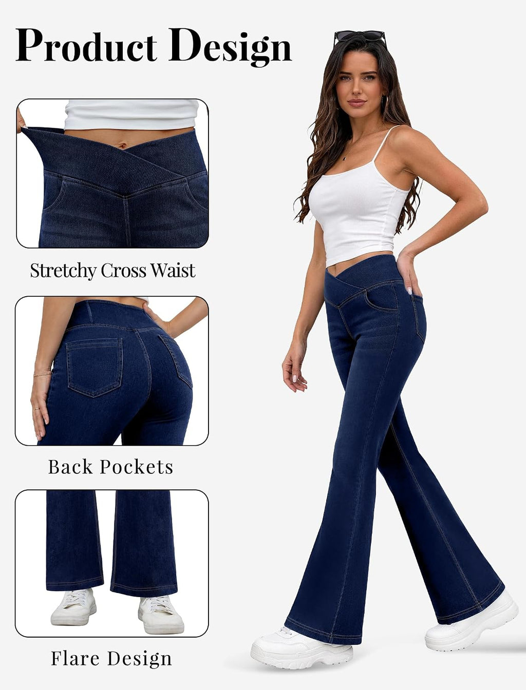 FireSwan Womens Flare Jeans Crossover High Waisted Bootcut Jeans