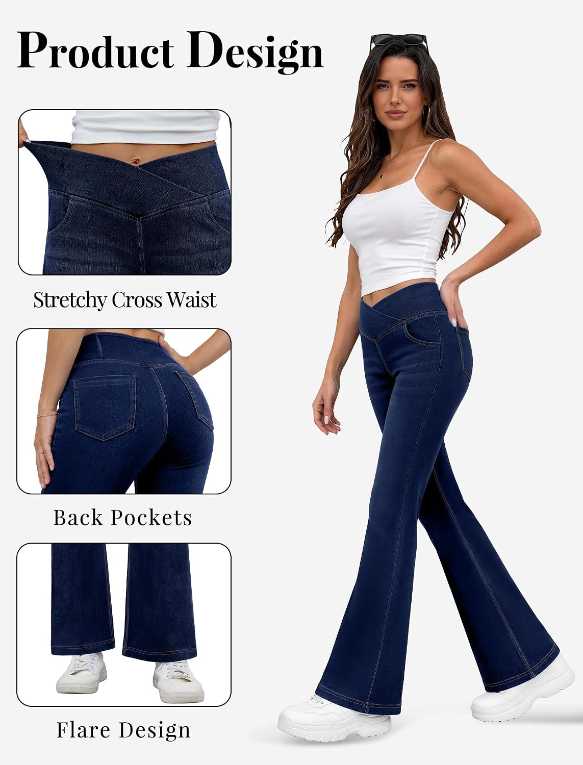 FireSwan Womens Flare Jeans Crossover High Waisted Bootcut Jeans