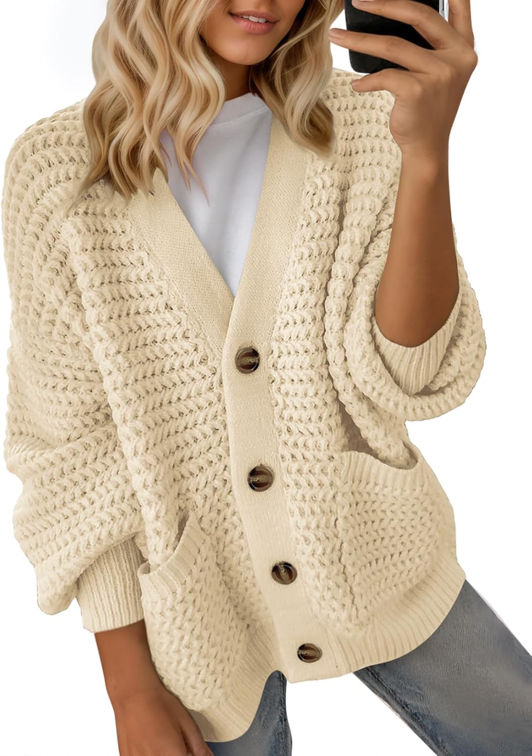 Dokotoo Women's 2026 Fashion Casual Open Front Long Sleeve Chunky Knit Cardigans Sweaters Outerwear Coats