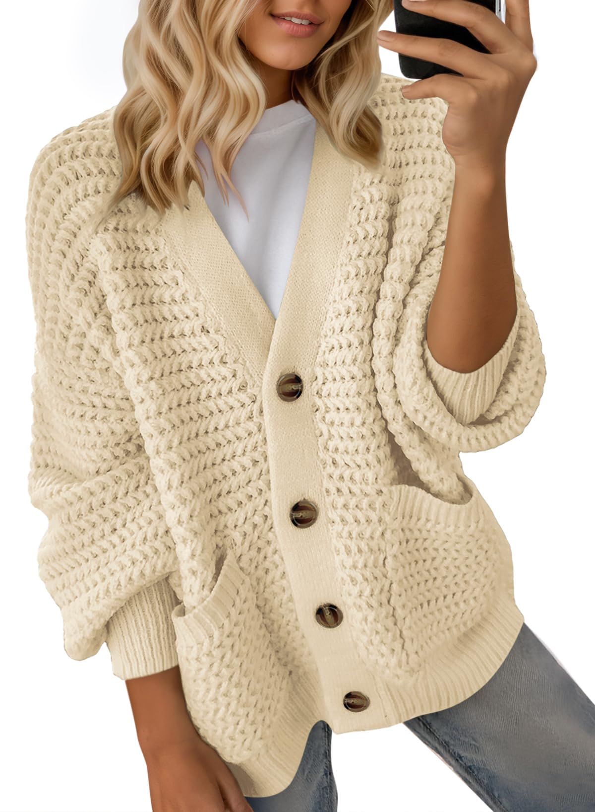 Dokotoo Women's 2026 Fashion Casual Open Front Long Sleeve Chunky Knit Cardigans Sweaters Outerwear Coats