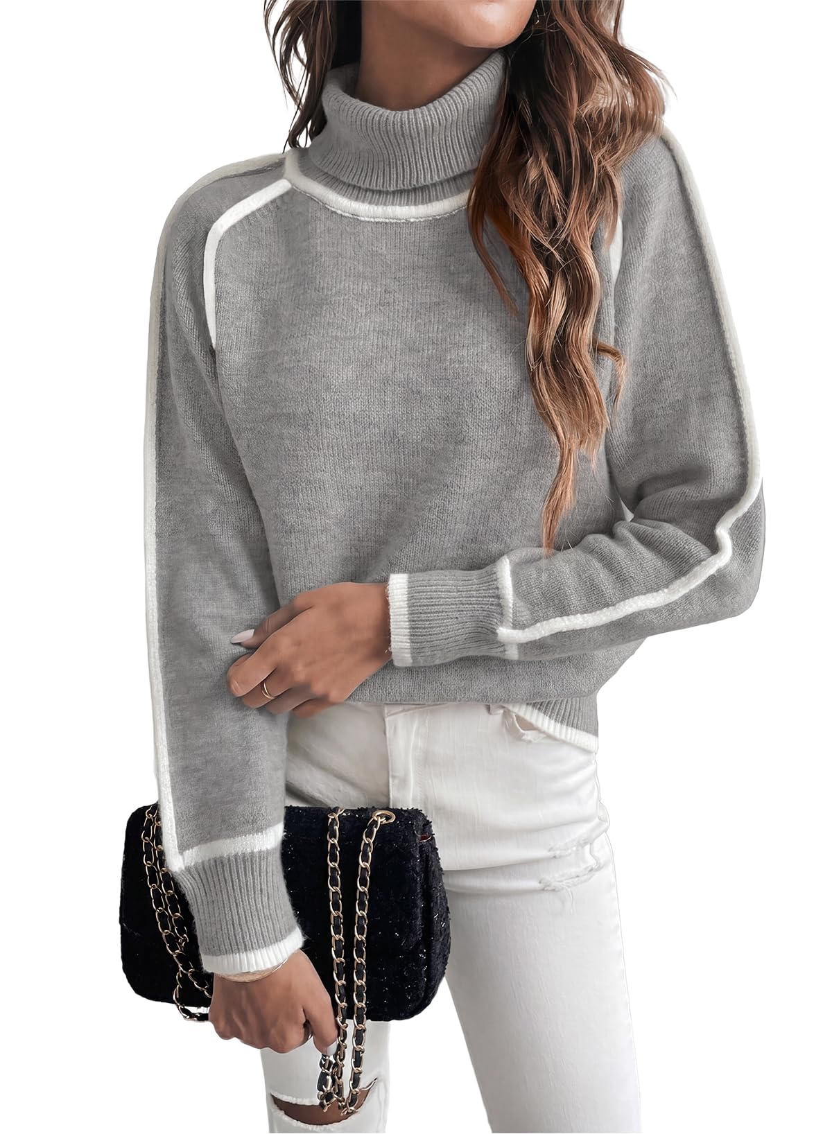 EVALESS Sweaters for Women Fall Winter Cozy Turtleneck Sweater