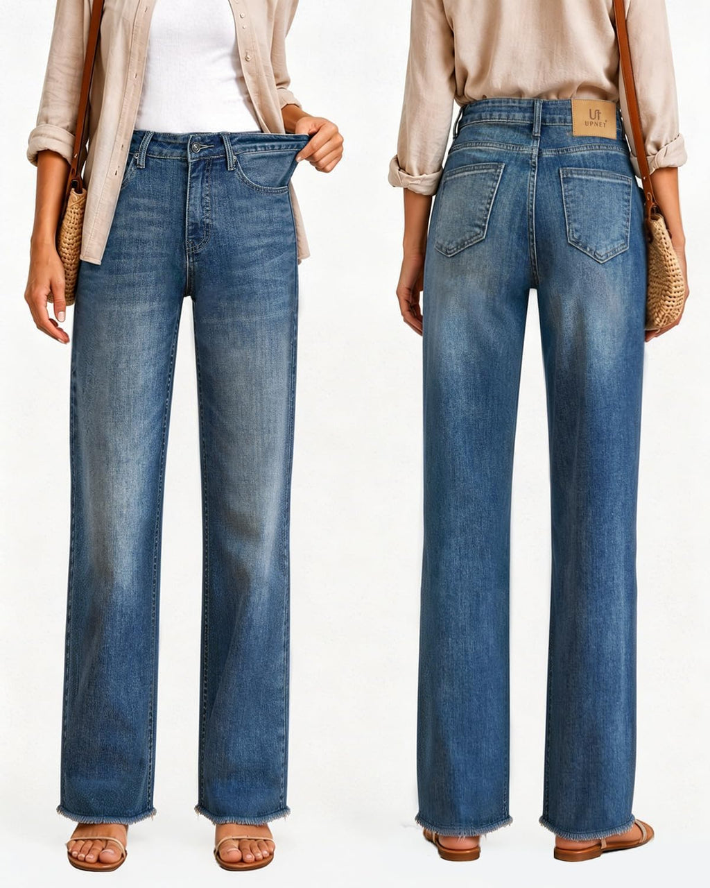 Women's High Waisted Stretchy Straight Leg Jeans Tummy Control Pants