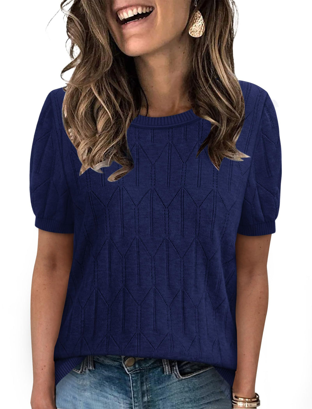 Sampeel Short Sleeve Sweater for Women Round Neck Knit Work Tops Beach Fashion Vacation Clothes Summer Outfits 2026
